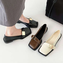 Hnewly  Square Toe Ladies Footwear Moccasins With Heel Shallow Beige Luxury Brand Lastest Low Price Popular Spring 39 Women's Flat Shoes