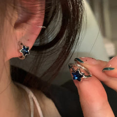 Hnewly 1Pair Y2K Trendy Cute Sweet Blue Star Hoop Earrings For Women Girls Simple New Fashion Vintage Earrings Aesthetic Jewelry Gift