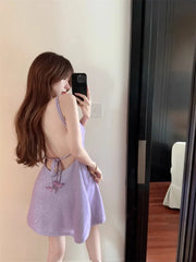 Hnewly  Mini Dresses Women Butterfly Sleeveless Slash Neck Backless Bandage Slim Elegant Party Temperament Dress Female Fashion