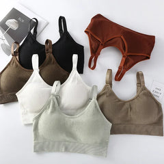 Hnewly Tube Tops for Women's Seamless Solid Color U Back Women's Underwear Crop Top Sports Tank Tops Bottoming Bra with Chest Pad Top