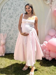 Hnewly  Maternity Photography Gingham Dresses Sleeveless Strap Pregnancy Photoshoot Outfit Gender Reveal Dress Elegant Maternity Gown