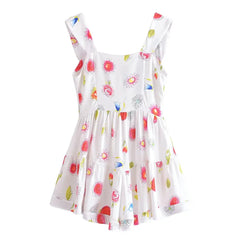 Lunivop  Summer U Collar White Print Flower Sleeveless Bodysuits Women Ruched Ruffles Hem Skirt-shorts Jumpsuit Tank Romper Overalls