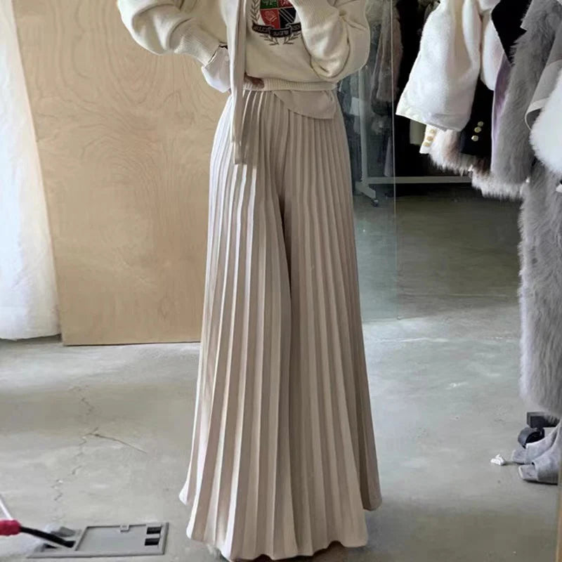 Hnewly Brand Spring Clothes Women Autumn Fashion Casual Office Lady Pleated Skirt Women New Hight Waist Solid Long Skirt