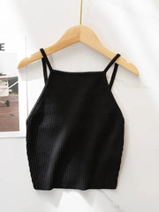 Hnewly Women Slim Knitted Camis Summer Fashion Ladies Vintage Blackless Tank tops Female Cute Sweet Solid Color Cropped Tops