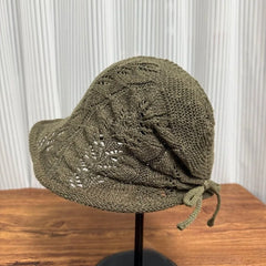 Hnewly  Fashion Hollow Out Crochet Bucket Hat Solid Color Sun Protection Basin Cap Soft Adjustable Knitted Fisherman Hat
