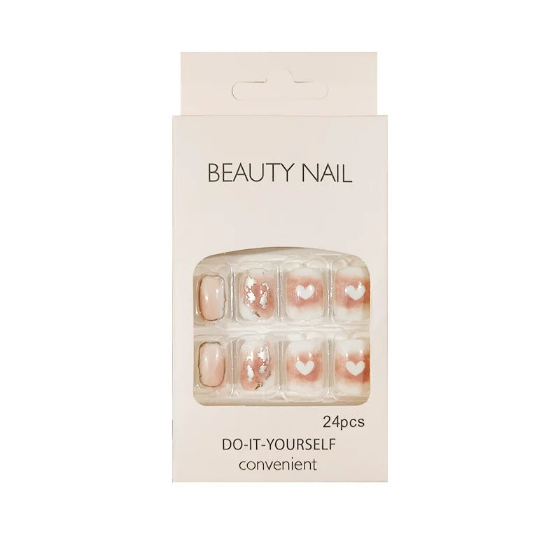 Hnewly 24Pcs Set Wearable Press On Nail Art Full Cover Manicure Ballet Cute Nails False Removable Fake Nails With Glue Short Square Head
