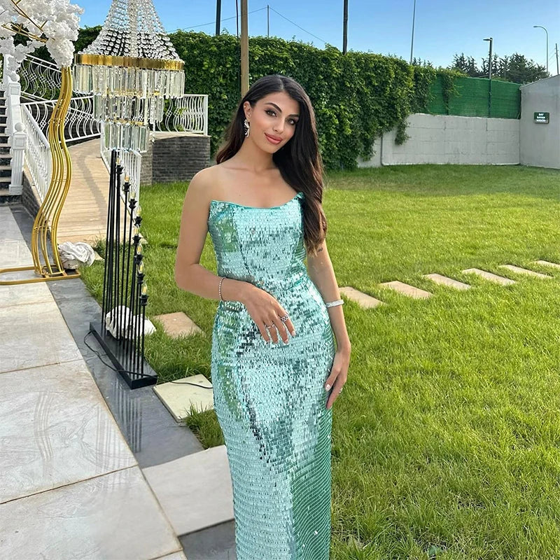 Hnewly  Fashion Sequined Strapless Long Party Dress Women Slim Sleeveless Backless Female Dresses Autumn Winter Lady Evening Robes