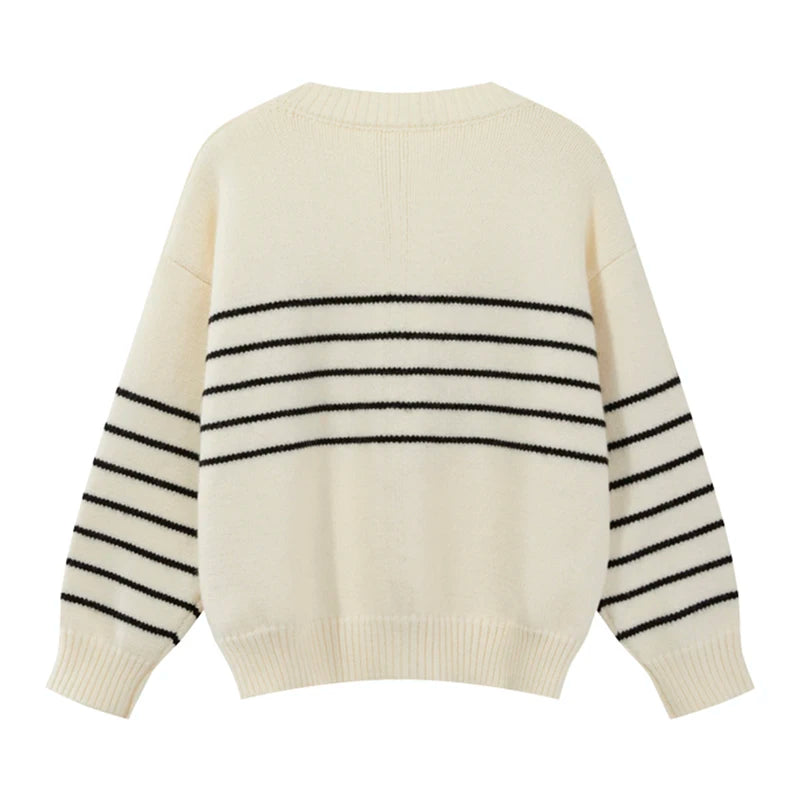 Hnewly  Women Cardigan Sweater Striped V-neck Button-up Sweater Jacket Comfy Cozy Slouchy Cardi Autumn Winter Casual Outfit