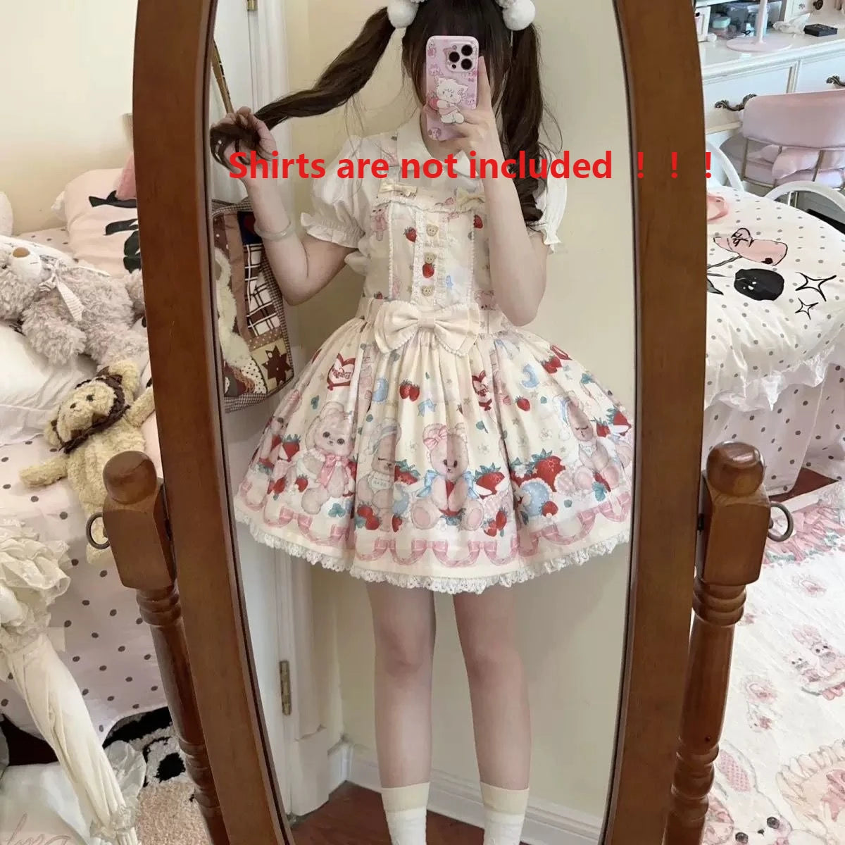 Hnewly  Japanese Kawaii Lolita JSK Dress Women Cute Cartoon Bear Print Bow Strap Mini Dress Girls Sweet Tea Party Princess Dresses