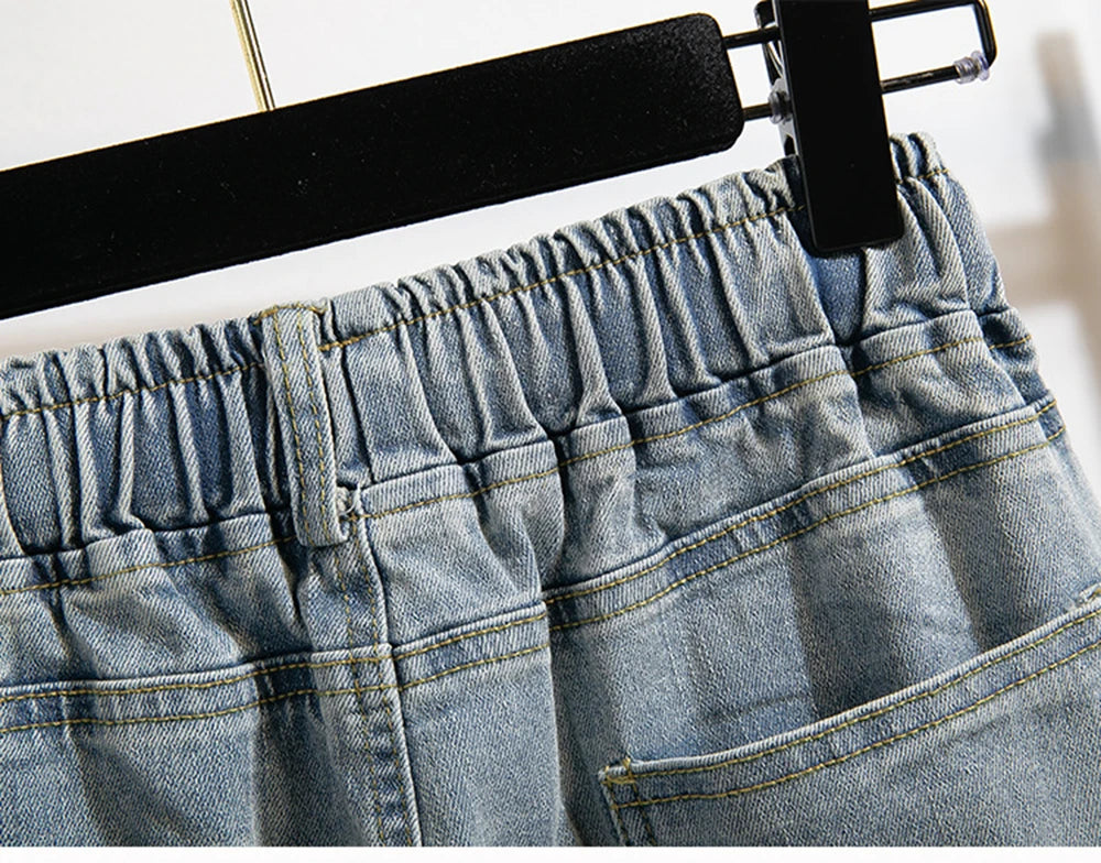 Hnewly XL-5XL Oversize Jeans Women's High Waisted Drawstring Wide Leg Denim Pants 2025 New Spring Autumn Loose Straight Leg Mop Pants