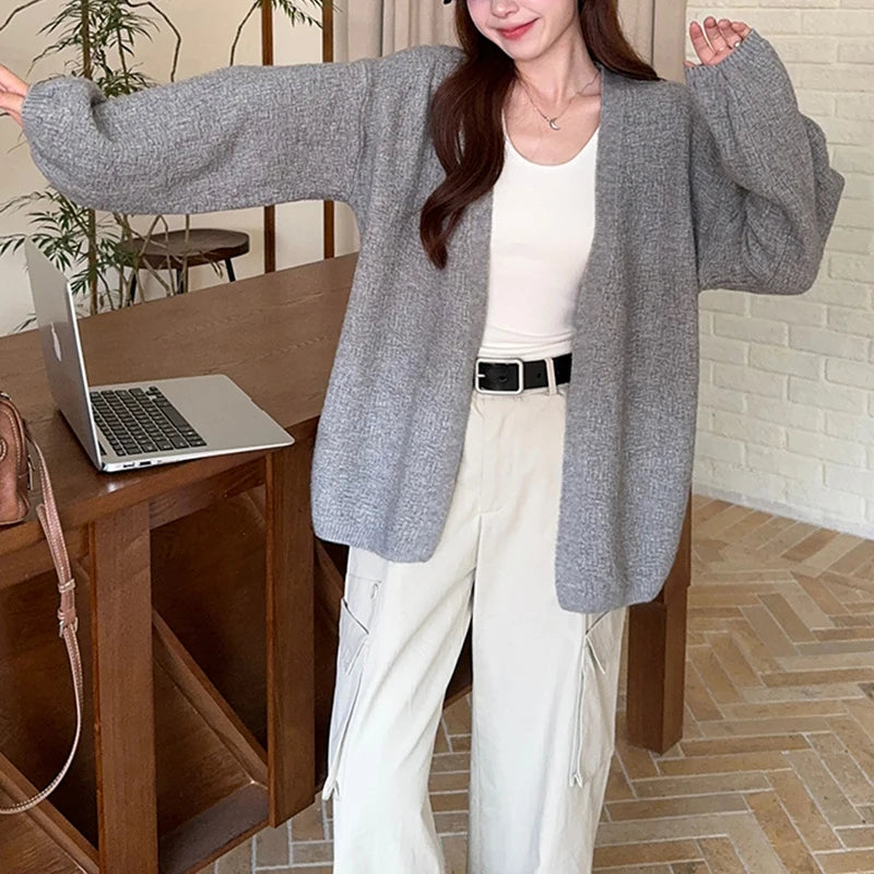 Hnewly  Open Front Knit Cardigan for Women Comfy Balloon Sleeve Open-front Sweater Coat Female Duster Cardi Casual Autumn Winter Outfit