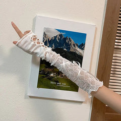Hnewly  New Spring Summer Bandage Lace Splicing Long Oversleeve Sweet Girl Sun Protection Sleeves Subculture Y2k Arm Warmer