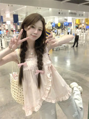 Hnewly  Sweet Pink Lace Patchwork Camisole Vest Y2k Loose Sleeveless Top for Women 2025 Summer New All-match Casual Tank Top