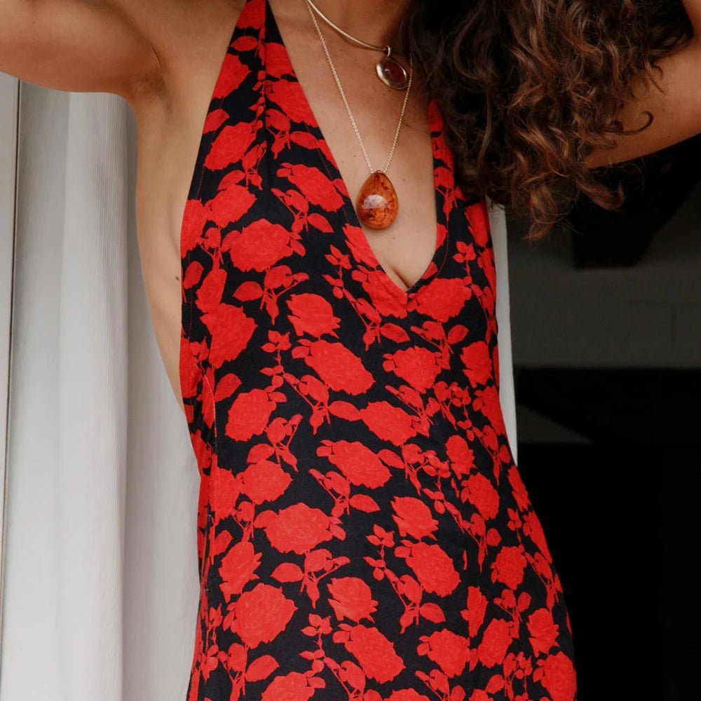 Hnewly  Retro Polk Dot Long Dress for Women Sexy Sleeveless Backless Tie-up Slim Evening Dresses Female Summer Chic Street Party