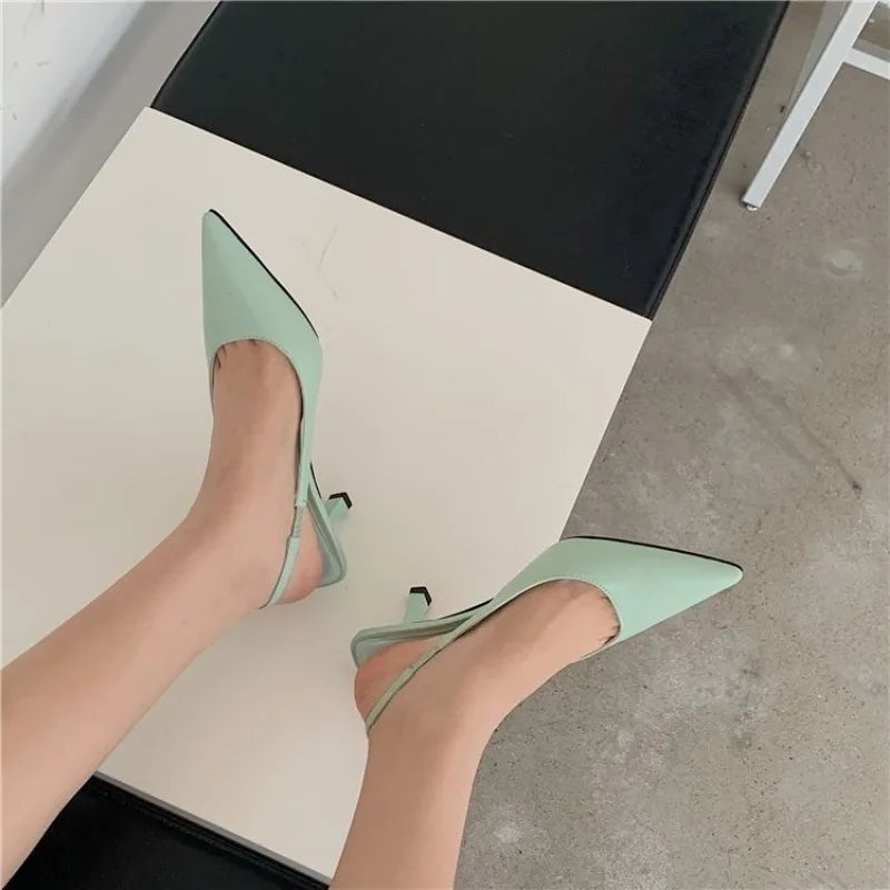 Hnewly Design Pointed Toe Women Sandals New Arrivals Black White Summer Dress Shoes Thin High Heels Elastic Band Ladies Party Mule