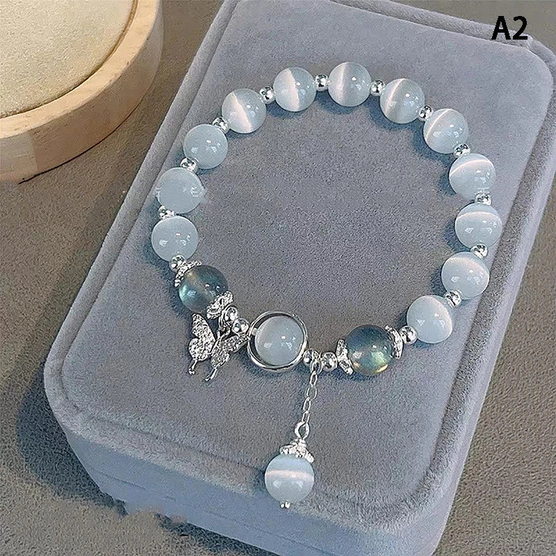 Hnewly Original Opal Sea Blue Treasure Moonlight Crystal Bracelet Light Luxury Elastic Bracelet For Girls Women Jewelry Accessories