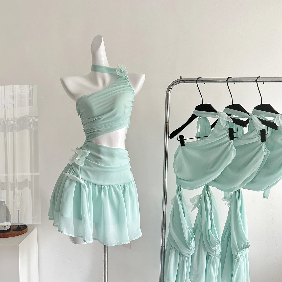 Hnewly Summer 2000s Aesthetic Y2k Vintage Off Shoulder Dress Frock Party Shoujo Girl Hollow Out One-Piece Evening Gyaru Coquette Prom