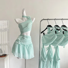 Hnewly Summer 2000s Aesthetic Y2k Vintage Off Shoulder Dress Frock Party Shoujo Girl Hollow Out One-Piece Evening Gyaru Coquette Prom