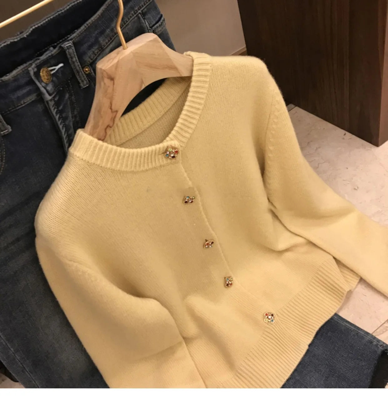 Hnewly  Solid O-Neck Sweater French Elegant Single Breasted Women's Spring Autumn Winter New Fashion All-match Long Sleeve Top Coat