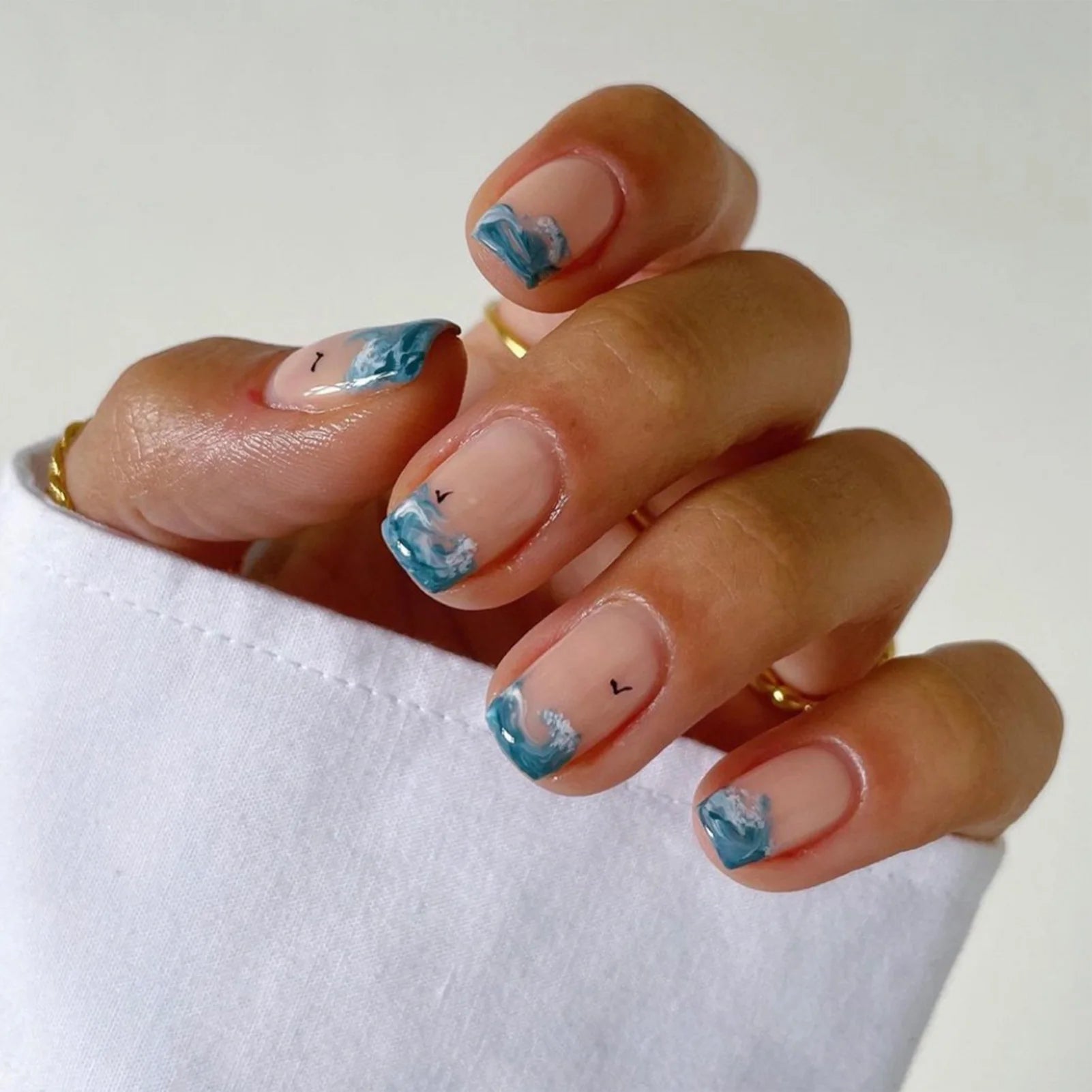 Hnewly 24pcs Gradient False Nails Cute Star Printed Design Fake Nail Short Square Faux Ongles Manicure Nail Stickers Press On Nail Tips