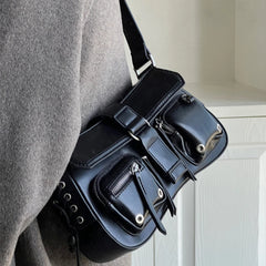 Hnewly  Goth Punk Cool Women's Underarm Bag Hot Girls Shoulder Bags Fashion Design PU Leather Female Handbags Tote Purse with Zipper