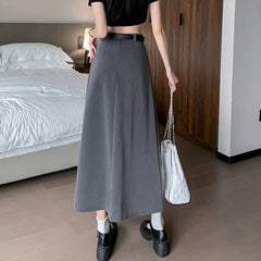 Hnewly  Black Gray High Waist Jk Long Skirts Women Preppy Style with Belt Suit Pleated Skirt Woman Korean Fashion A Line Midi Skirt