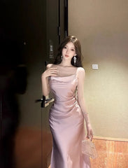 Hnewly  Sexy Dresses Women Sleeveless Slash Neck Satin Elegant Slim Summer Fashion Temperament Party Dress Female Sexy Backless