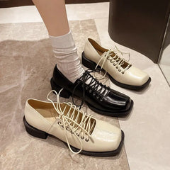 Lunivop  French Mary Jane Shoes Women Square Head Chunky Women's Leather Shoes Retro Thick Heel Ballet SHOES Spring preppy style Footwear