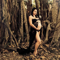 Hnewly  Sexy Perspective Strapless Lace Strapless Pregnant Women's Photo Dress High Slit Tail Pregnant Women's Photo with Clothing