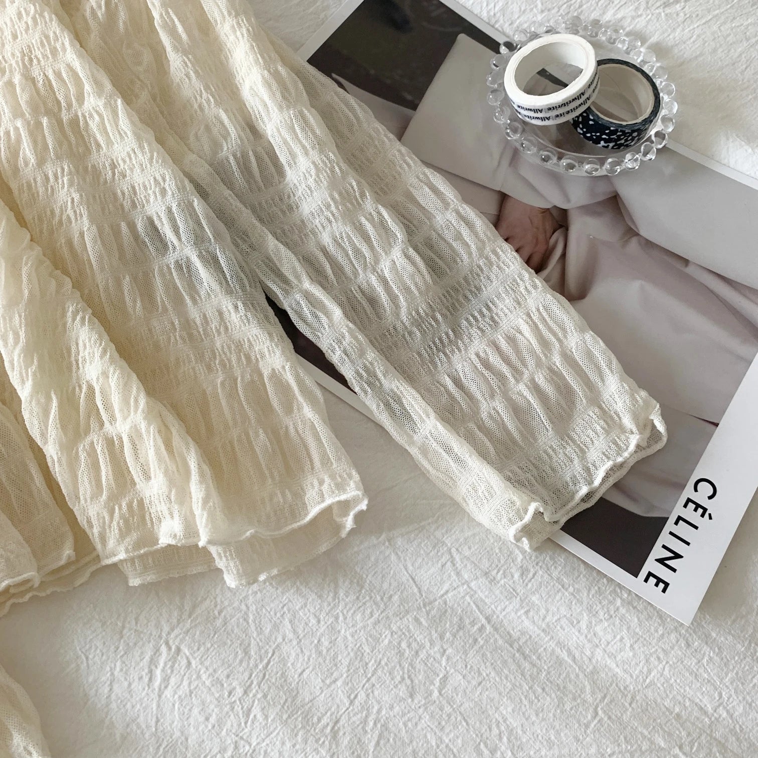 Hnewly Women T-Shirts Vintage Pleat Long SleeveTop Spring Autumn Mesh Fabric Lace Half Turtleneck Korean Fashion All-match Shirt