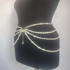 Hnewly  Retro Y2K Waist Chain Multilayer Pearl Tassel Body Accessories Character Playing Women Belt Party