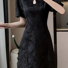 Hnewly  Spring Summer Dresses Woman Chinese Style Vintage Elegant Mini Dress A-line Fashion Short Sleeve Vestidos Mujer