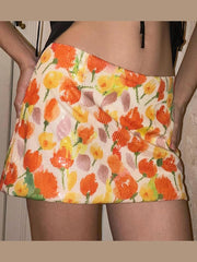 Hnewly  Sexy Sequins Skirts Women Y2K Summer Colorful Flower Print Style Skinny Culotes Street Hottie Trend Party Clubwear