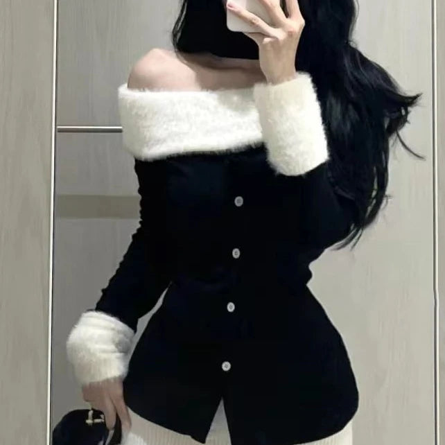 Hnewly trashy outfits Fashion Sexy Off Shoulder Long Sleeve Slim Fit Tops Women+ Y2k High Waist Bodycon Skirts Early Autum New Two Piece Sets