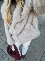 Hnewly  Fashion Fluffy Lapel Collar Faux Fur Coat Women Ins Hot Chic Girl Solid Color Fox Fur Jacket Thick Warm Overcoat New