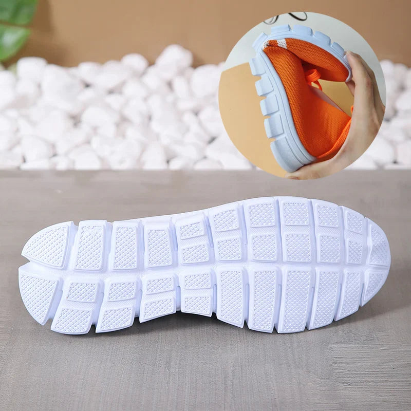 Hnewly Mesh Knitted Striped Flats Shoes for Women Summer Lace Up Casual Sneakers Woman Breathable Soft Sole Loafers Plus Size 43