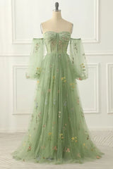 Lunivop  High Quality Sweetheart Floor Length Tulle Appliques Three Quarter Backless Zipper Up Green Robe Pour Mariage