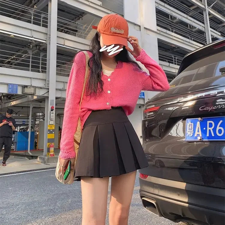Hnewly Pleated Mini Skirts Women Spring Preppy Style All-match High Waist Streetwear Aesthetic Solid College Korean Fashion Tender Chic