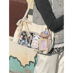 Hnewly  Y2k Harajuku Shoulder Bags Women Korean Transparent Ita Bag Bow Ribbon Crossbody Bag Female Japanese Designer Preppy Handbag New