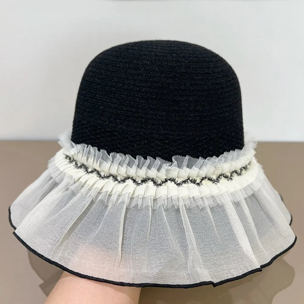 Hnewly  Fashion Sun-protective Woman's Fisherman Cap Breathable Elegant Straw Hat Spring Summer Versatile Beach Cap for Tourism Vacation
