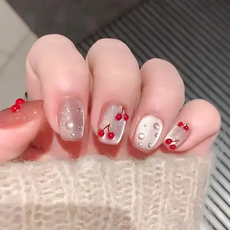 Hnewly 24pcs Detachable Short Press on Nails Y2k rhinestone False Nails with Glue Ballet Sweet Cool Girls Artificial False Nails Tips