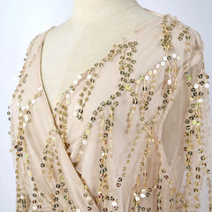 Hnewly  Elegant Sequin Maternity Dress Photoshoot Beige Long Sleeve V Neck Pregnancy Gown Vintage Maternity Photography Glitter Dresses