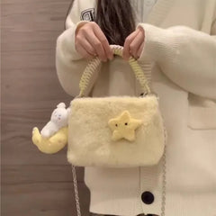 Hnewly  Japanese Sweet Cute Plush Handbag Women Soft Elegant Multi Function Shoulder Bag Ladies Small Capacity Casual Crossbody Bag Chic