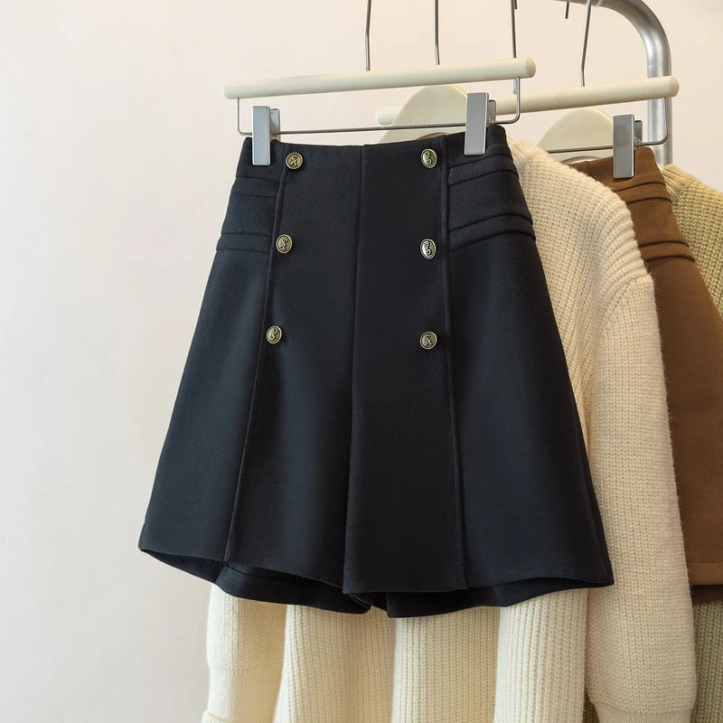 Hnewly  Temperament High Waist Shorts Women New Spring Autumn Double Breasted A-line Wide Leg Pants Large Size Black Versatile Shorts