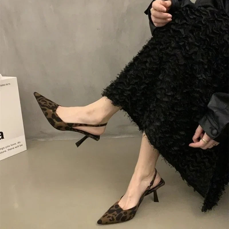 Hnewly Summer High-heeled Women's Shoes Fashionable Pointed Toe Sexy Stiletto Heels Leopard Print Women's Shoes