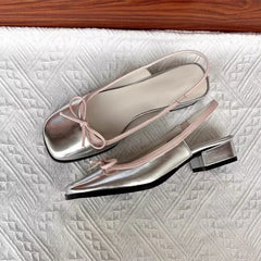 Hnewly Summer Women's Flats Sliver Boat Shoes Square Toe Slip on Flat Shoes for Woman Ballet Flats Comfortable Bow Women's Sandals