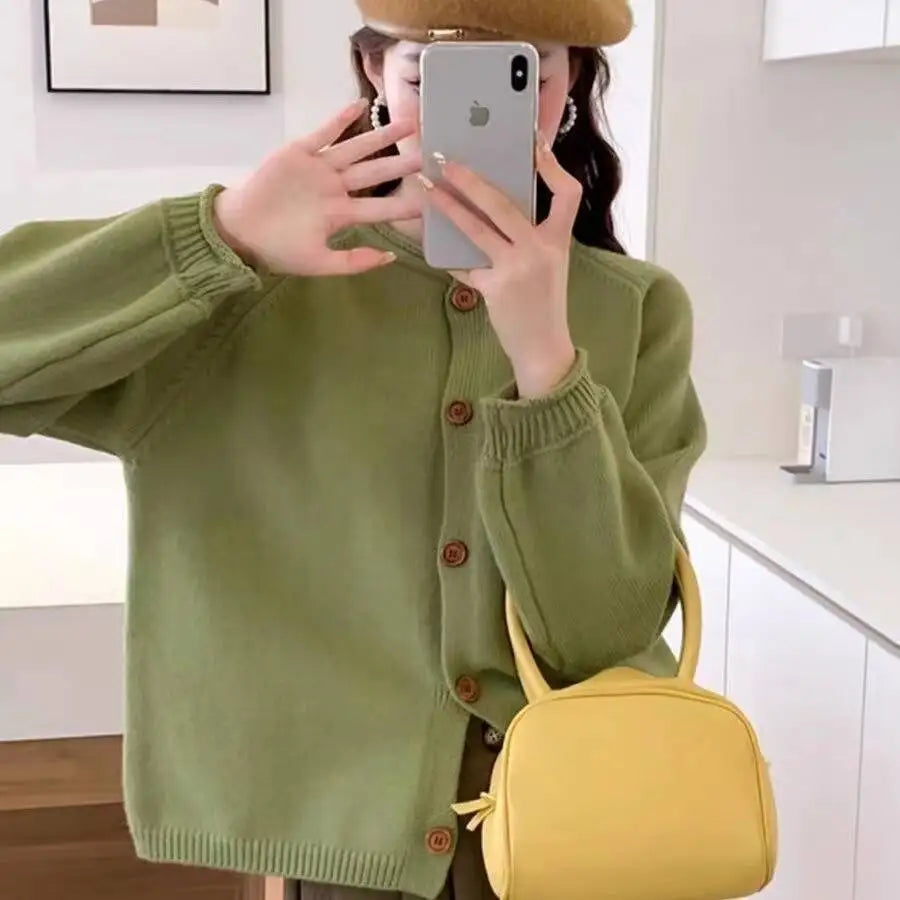 Hnewly  Women Sweater Cardigan Soft Knitted Button-Down Long Sleeve Plain Sweater Jacket Top Fall Winter Korean Ladies Chic Outfit