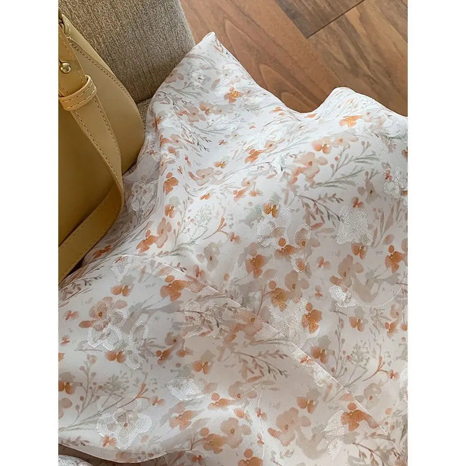 Hnewly Vintage Floral Trumpet Dress Women French Sweet Long Sleeve Fairy Midi Dress Female Autumn Evening Elegant Princess Dresses