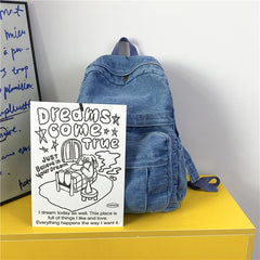 Hnewly  Denim Vintage Backpack Women Shoulder Bag  Large Capacity Jeans School Bag Female Daily Backpack Simple Laptop Backpack