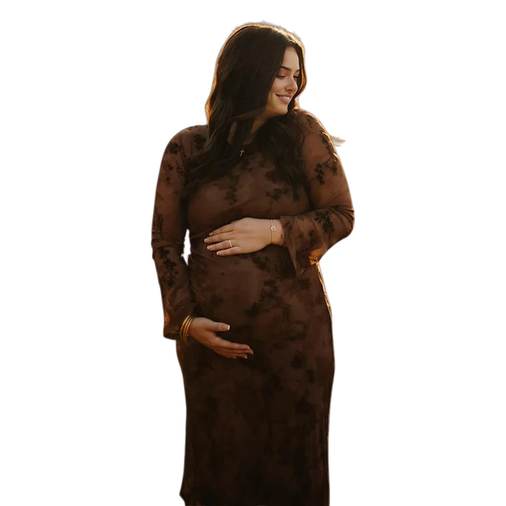 Hnewly  Vintage Maternity Photography Lace Dress Long  Floral Maxi Gown Pregnancy Photoshoot Outfit Maternity Photo Prop Dress Set